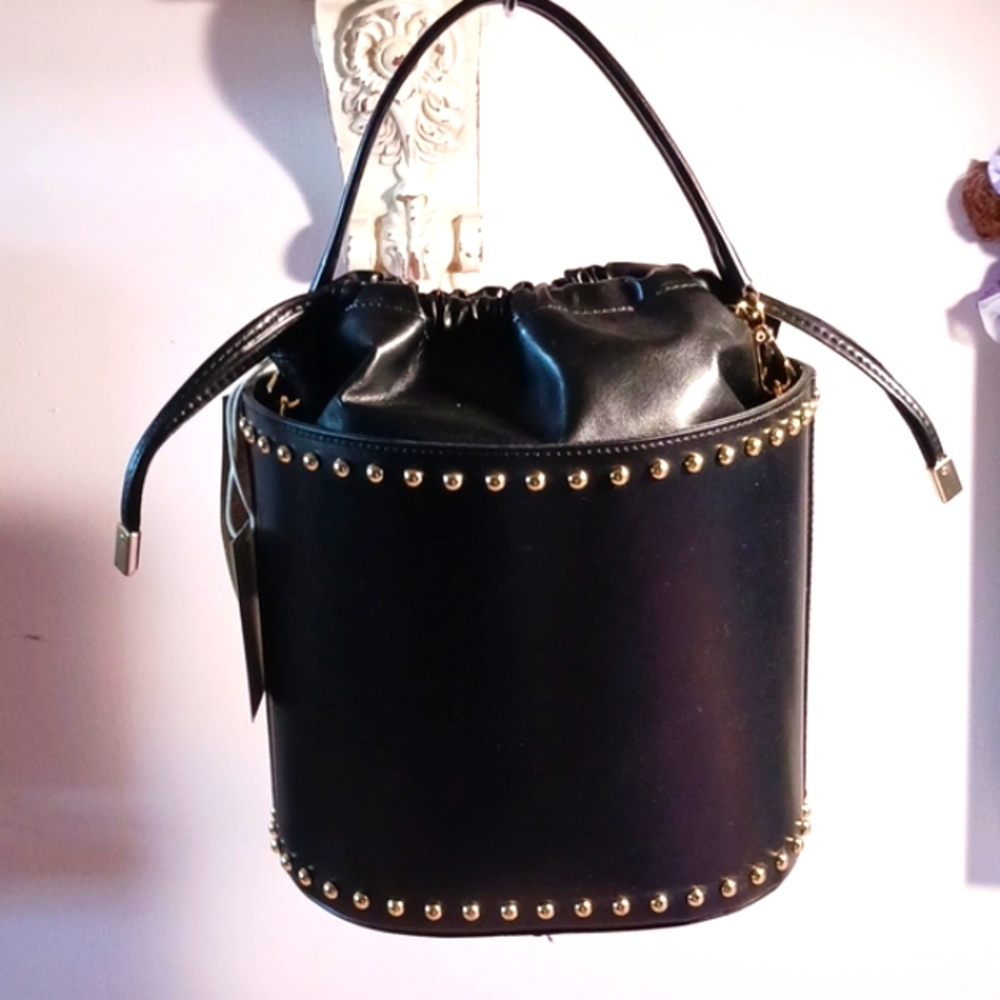 Gorgeous! ANNA PAOLA Genuine Leather Bucket Drawstring Bag. Made In Italy 🇮🇹 - Picture 4 of 9